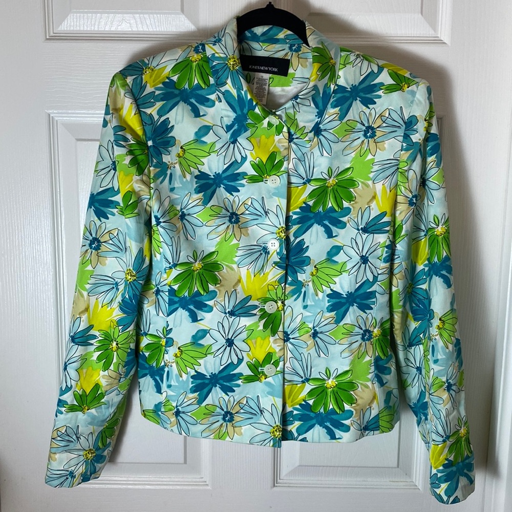 Silk Cotton Blend Floral Jacket Button up closure Size 12